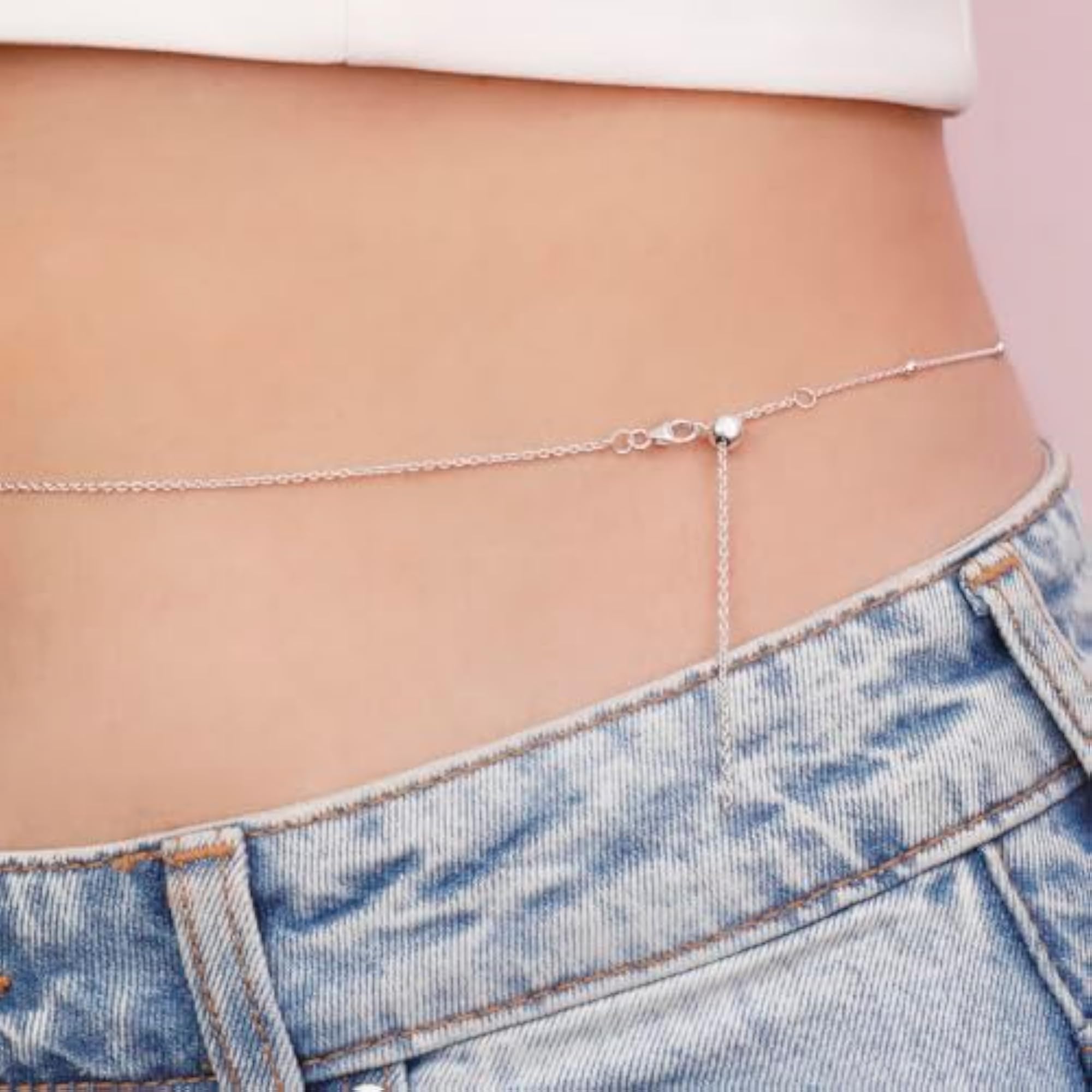 925 Sterling Silver Rhodium-Plated Waist Chain, Adjustable