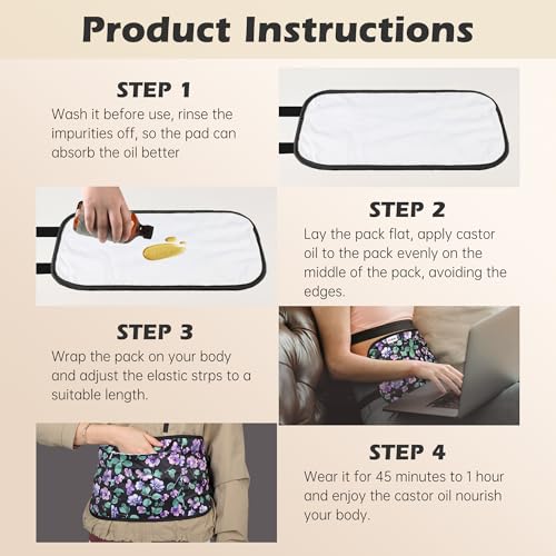 Image of 2 Pack Castor Oil Pack Wrap, Organic Cotton for Liver Detox, Reusable Compress Highly Absorbent Anti Oil Leak, Multiflora Rose (Oil Not Included)