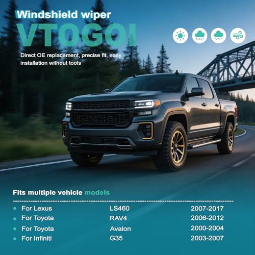 Image of VTOGOI OEM Quality 24''+17'' Windshield Wiper Blades,Premium All-Seasons J-Hook Replacement Wiper Blades (2 Pack)