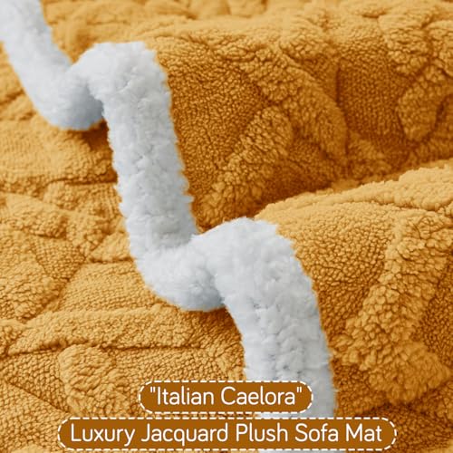 Image of HOKIPO 'Italian Caelora' Luxury Jacquard Plush Sofa Backrest Cover Mat 55x80 cm | Pack of 1 Anti Slip Backrest Mat, Honey Yellow (AR-6225-YLW)