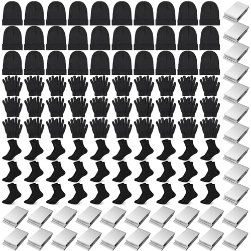 Liitrsh 120 Pcs Christmas Homeless Care Package Supplies Bulk Winter Beanies Gloves Socks Emergency Blankets for Women Men