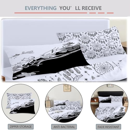 Housse de couette 240x220 cm avec 2 taies motif fleur noire