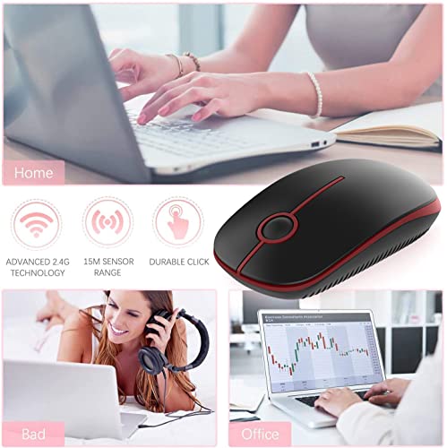 Image of VssoPlor Wireless Mouse, 2.4G Slim Portable Quiet Computer Mice with Nano Receiver for Notebook, PC, Laptop, Computer-Black and Wine Red