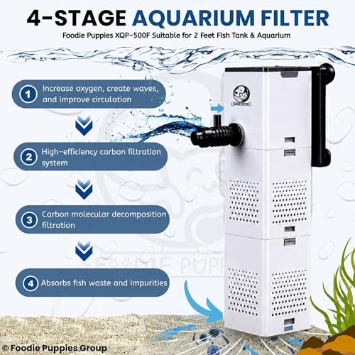 Image of Foodie Puppies Aquarium Internal Sponge Filter - (XQP-500f) | 500L /h 5 Watt Motor | Ultra-Silent, Multi-Function Submersible Filtration Pump Suitable for 2 Feet Fish Tank and Aquarium
