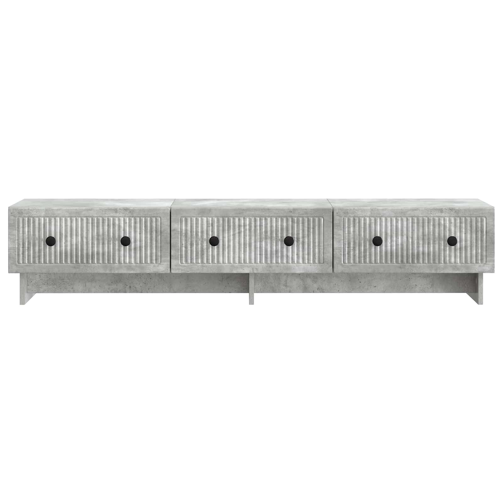 Szafka pod telewizor, betonowa, szara, 147 x 34,5 x 30 cm, materiał drewnopochodny, meble telewizyjne, konsola telewizyjna z 3 szufladami, zarządzanie kablami, miejsce do przechowywania
