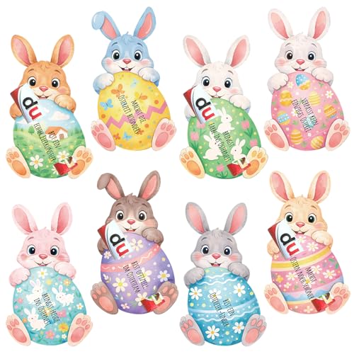 32 Stück Ostern Geschenke für Schokolade Verpackung, Süße Osterhasen Papierhüllen mit Ostergruß für Schokoriegel, Kleine Ostergeschenke für Kinder Teenager Erwachsene