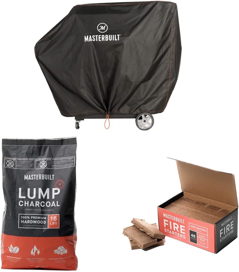 Masterbuilt Gravity Series 1050 Digital Charcoal Grill Cover + Lump Charcoal + Fire Starters Bundle