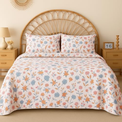 BSB HOME 100% Cotton CloudTouch Double Bed Bedsheet Set | 144 TC Soft & Breathable | Off-White Green Leaves Print with 2 Pillow Covers | Wrinkle Free | for Bedroom (90 x 90 Inches)