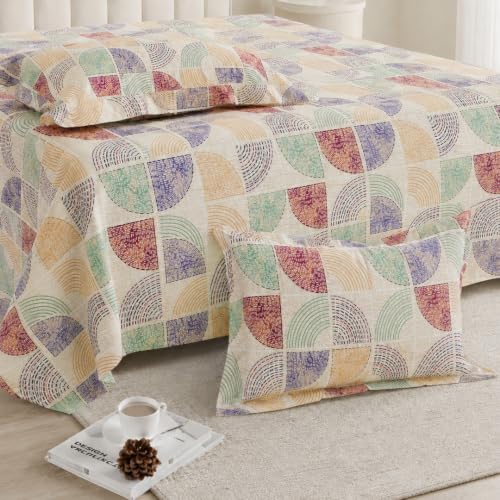 Image of LANE LINEN Symphony 100% Cotton 144TC King Bedsheet Set, 3 Piece, Printed