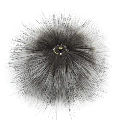 6pcs DIY Knitting Hats Accessories-Faux Fake Fur Pom Pom Ball with Press Button (Silver)
