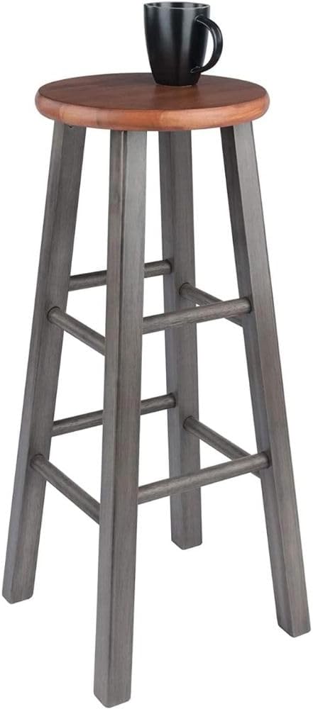 Ivy 29” Solid Wood Bar Stool, Rustic Teak Seat & Gray Frame, Fully Assembled Farmhouse Counter Stool, 220 lb Capacity