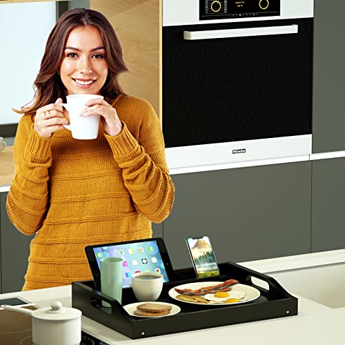 Bed Tray Table With Handles Folding Legs Bamboo Breakfast Tray With Phone Tablet Holder,Foldable Breakfast Table, Laptop Desk (Black, Medium) #TOP5