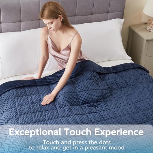L'AGRATY Weighted Blanket for Adult - 60"x80" 15lbs Minky Dots Heavy Blanket with Glass Beads Soft Breathable for All-Season Summer Fall Winter Thick Comfort for Sleeping