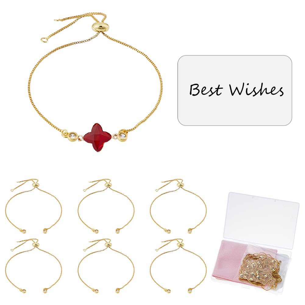 DICOSMETIC Adjustable Slider Bracelet Bulk Including 12Pcs Brass Jewelry Chain and 12Pcs Paper Blank Message Card 9-7/8 Inch Golden Extender Chains with Cubic Zirconia End for Jewelry Making