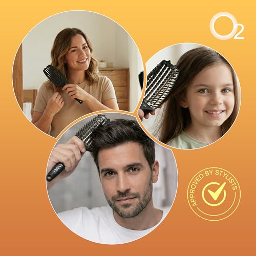 Image of CURVATO Titanium Ceramic Curved Thermal Brush - Professional Styling Brush with Boar & Nylon Bristles for Shine, Control, and Lift, Ideal Hair Styling Tools for All Hair Types, by O2