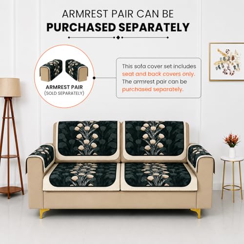 Image of Homerz Premium 'Luxe Series' Sofa Cover | Holland Velvet Fabric | Smooth Finish | Anti-Slip Fleece Backing Couch Protector (Terrace Vein, 2 Seater, Seat Cover with Backrest)