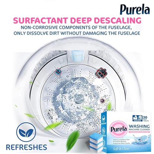 Image of Purela Washing Machine Cleaner Tablets - 90 Effervescent Tablets for Front & Top Load Washing Machines - Helps Reduce Odor, Residue & Scale Buildup(Fresh)