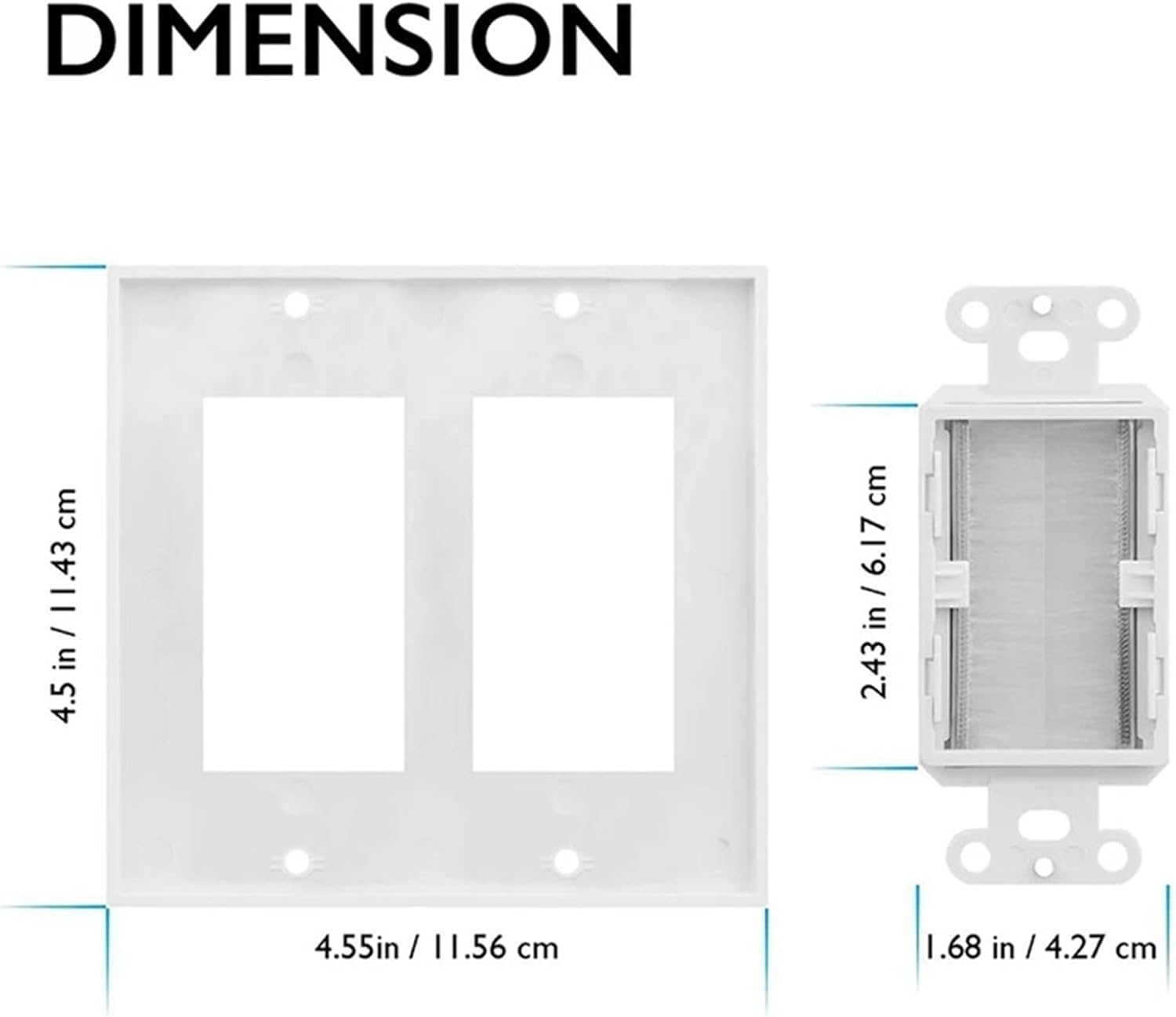 In Wall Cable Management Kit 4pcs In Wall Cable Management Kit 2-Gang Plate, Brush Style Opening Passthrough Low Voltage In-Wall Installation for Speaker Wires