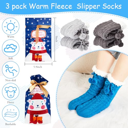 Foaincore 3 Pair Kids Slipper Socks Girls Boys Fluffy Socks with Grips Non Slip Winter Fluffy Warm2