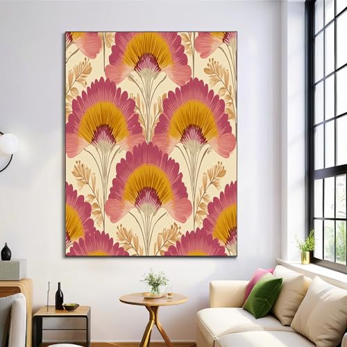 Laminas Decorativas Pared Estilo De Color Moderno Para Cuadros Decoracion Salon - Diseño De Abanico Geométrico Posters Para Pareds Cuadros Decorativos Decoracion Pared - 70×100 cm - Amarillo