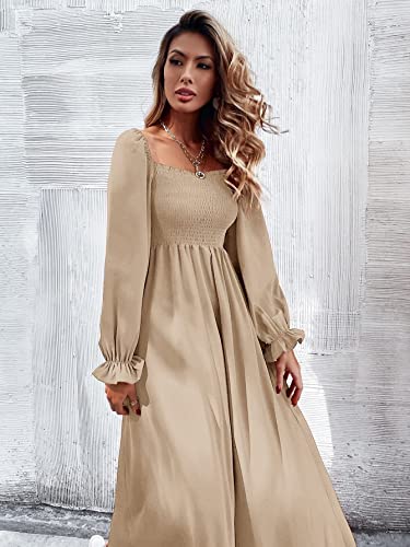 Floerns Women's Boho Square Neck Smocked Long Puff Sleeve A Line Maxi Dress2