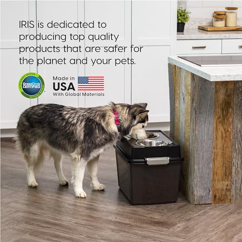 IRIS-USA-47-Lbs-45-Qt-15H-Large-Elevated-Feeder-with-Airtight-Pet-Food-Storage-Container-Dry-Food-Bin-with-Removable-Dog-Bowls-in-Lid-At-Home-or-Camping-Pet-Food-Container-SmokeBlack