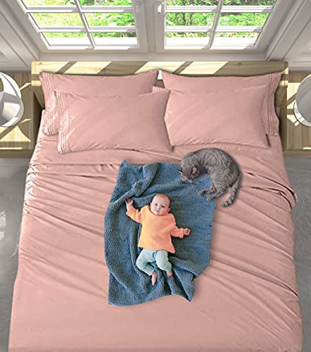King Bed Sheets | Microfiber Bed Sheet Set | Soft, Wrinkle Resistant & Fade Stain Resistant Bedding | Set Of 4 Pieces – 1 Flat Sheet, 1 Deep Pocket Fitted Sheet, 2 Pillowcases – King, Rose Gold #TOP2