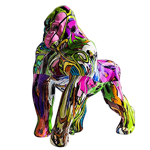 SINGID Statuette colorate di gorilla, statue artistiche di King Kong, sculture dipinte a mano in resina graffiti 3D animali selvatici statue decorative per la casa e il soggiorno