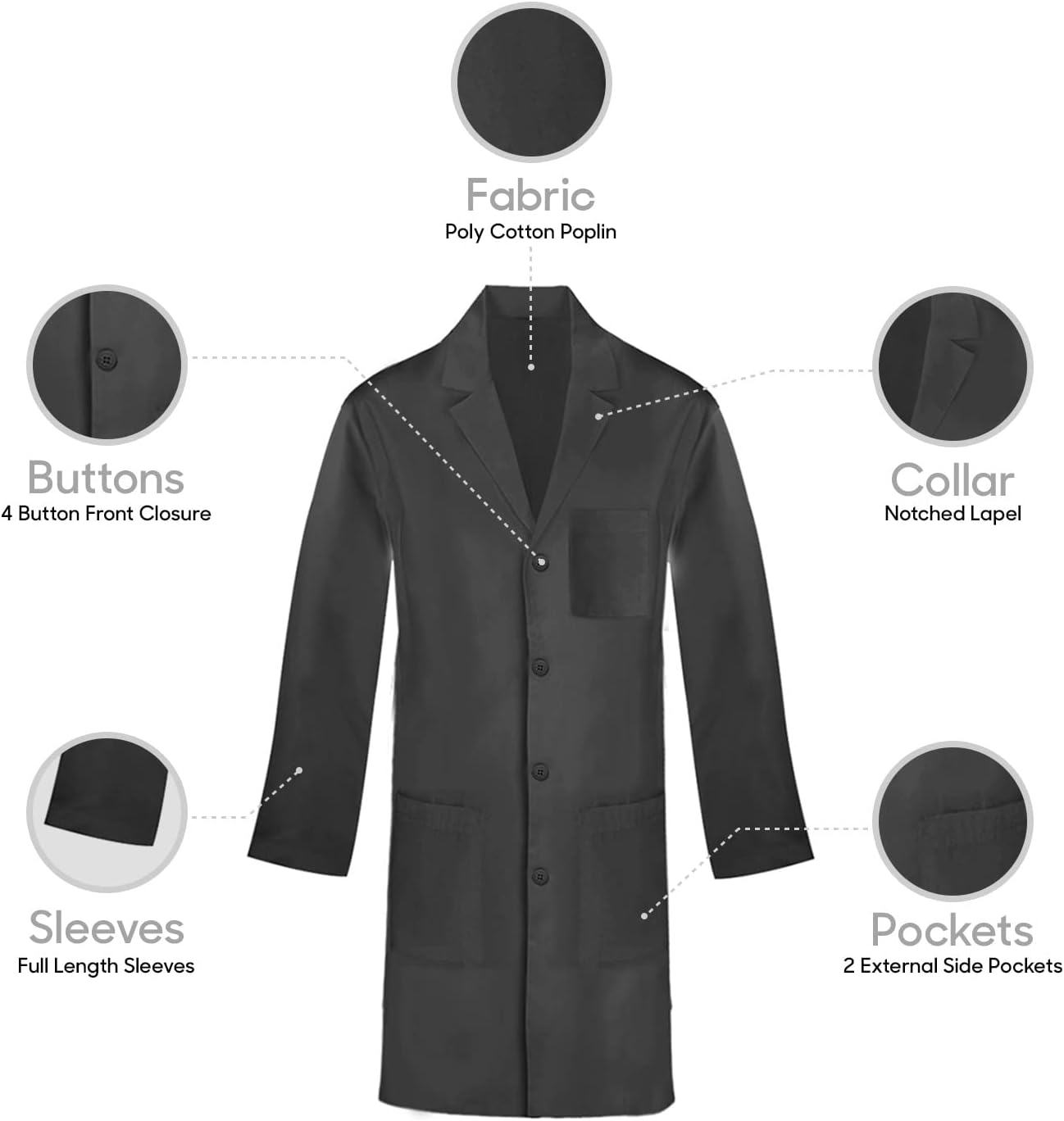HEEDFIT Panda Uniform white lab coat unisex | Multi-Colored lab coats and doctor coat Black S