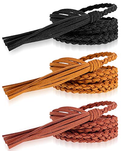 Hercicy 3 Pieces Women's Waist Belt Woven Tassels Chain Belt Tassel Rope Skinny Belt For Skirt Dress, Christmas Party, Black, Brown, Khaki #TOP24