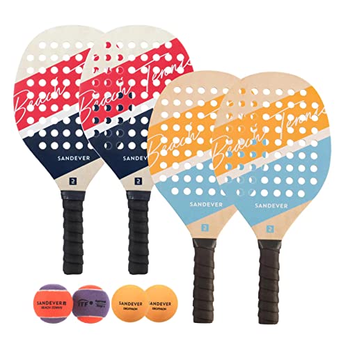 Kit Beach Tennis Tênis Praia para Iniciantes 4 Raquetes 4 Bolas Sandever (Laranja/Azul e Vermelho/Pr