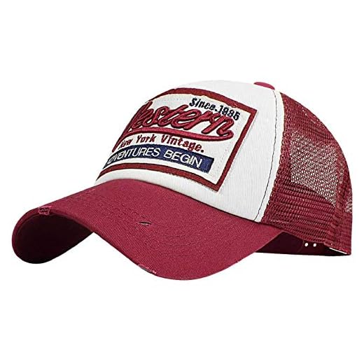 heekpek Gorras Hombre Beisbol con Visera Gorra de Rejilla Bordados de Verano Mujer Transpirable Casual Gorras Rapero Trucker Hombre Viseras Hombre Retro (Rojo)