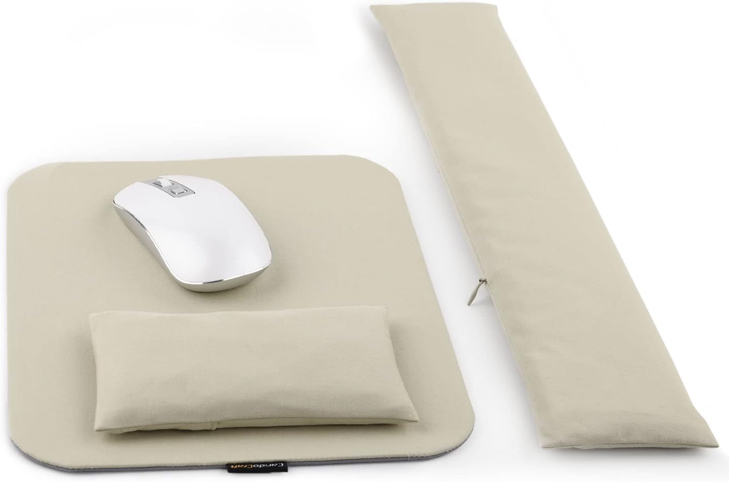 Large Mouse Pad with Wrist Support and Keyboard Wrist Rest Bean Bag Set, Ergonomic Mouse and Keyboard Arm Rest Cushion Filled Ergo Beads, Easy Typing Office (Light Khaki)