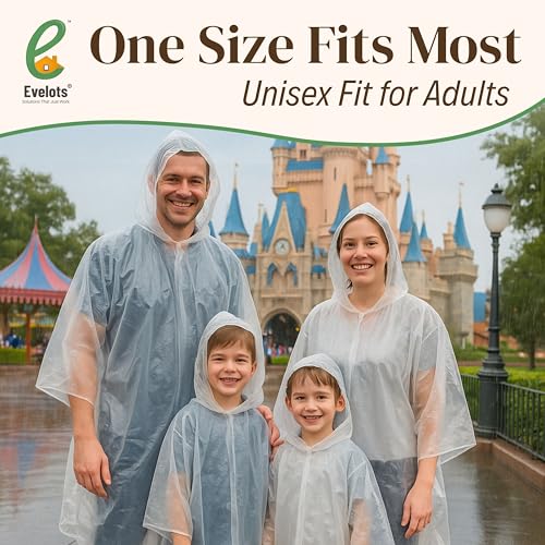 Evelots Rain Poncho for Adults - Disposable Raincoats with Hood -20 or 40 Pack, Unisex, Durable Thick Clear Plastic2