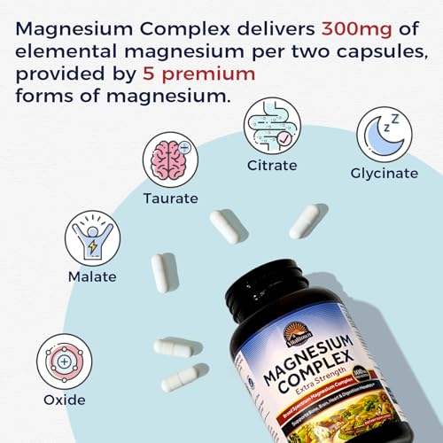 Vitalitown Magnesium Complex Supplement | 300mg Elemental Mag | Magnesium Citrate Glycinate Taurate Malate | Non-GMO, No Gluten, 90 Vegan Magnesio Capsules for Bone Brain Heart - Thumbnail 3