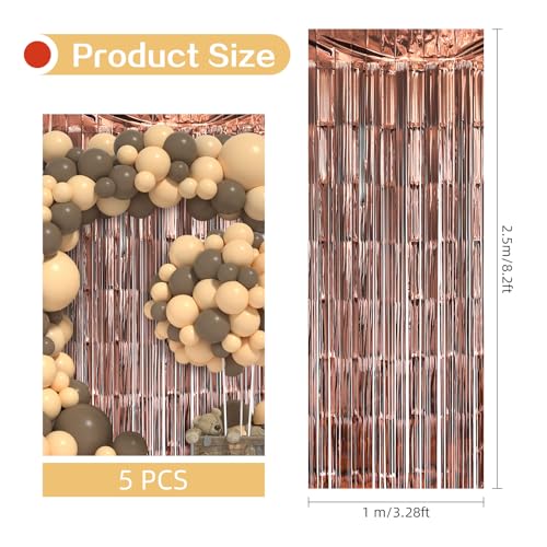Image of 5 Pack Brown Fringe Backdrop 3.2ft x 8.2ft Silver Foil Fringe Curtains Party Tinsel Curtain Backdrop Streamers for Birthday Party Decoration Wedding Christmas Decoration (Brown)