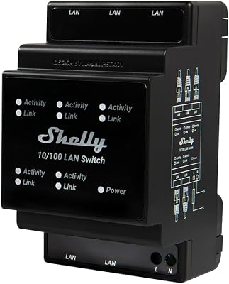Shelly lan swicth | switch ethernet rj45 a 5 porte 10/100 mbps | 110–230 v | per guida din | senza ventola | risparmio e