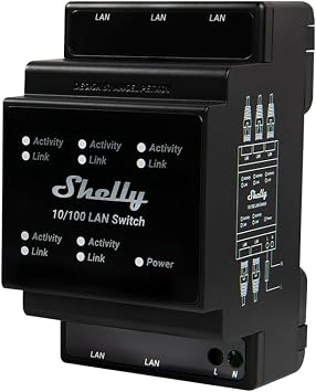 Shelly LAN Switch | Ethernet network switch for DIN rail (10/100 Mbps) | 5 RJ45 ports | 110 V - 230 V | no additional adapter required | easy installation | plug and play