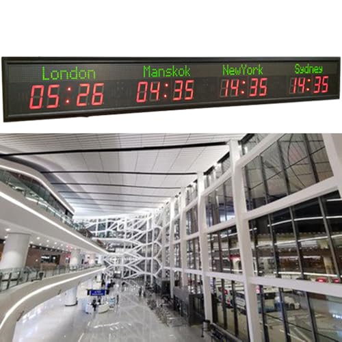 Orologio con Fusi Orari Mondiali, Orologio Mondiale digitale a LED, Luminosità Regolabile a 5 Livelli, Orologio da Parete Silenzioso per Hotel, Aeroporti e Centri Commerciali,4City