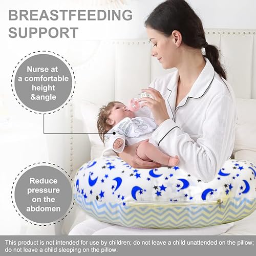 Image of VParents Multipurpose Baby Feeding Nursing Cum Maternity Pillow for New Born Cotton, Recommended for Maternity, Nursing, Medical Galaxy (Blue) 110707