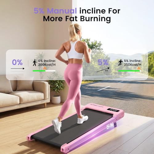 Image of Pink Walking Pad with Vibration Plate, Under Desk Treadmill with Incline