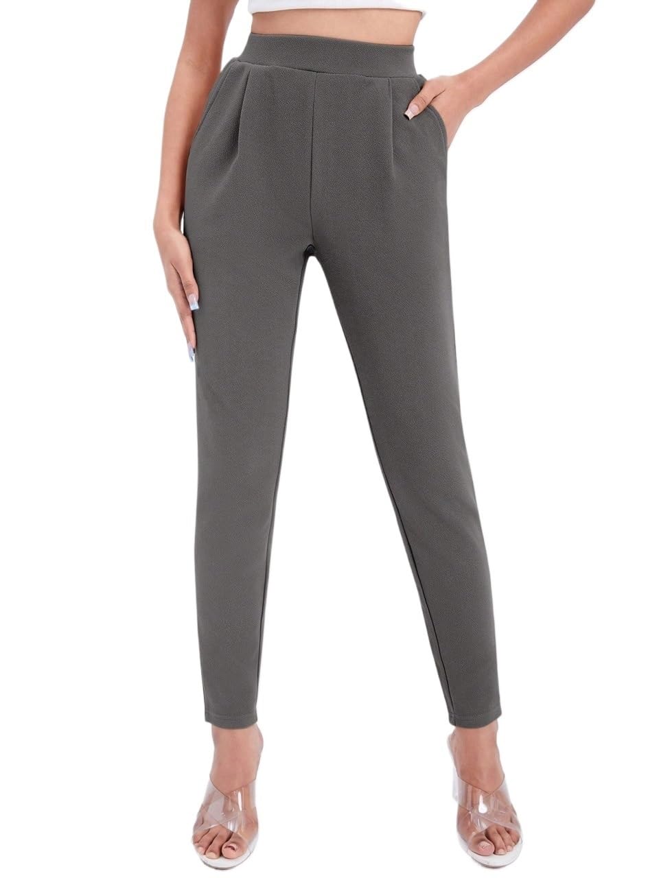 Womens Fall Solid Slant Pocket Pants Trousers Gray