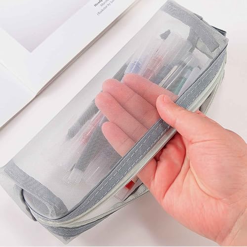 Aswewamt 5Pcs Multicolor Nylon Mesh Zipper Bags, 7.9" Transparent Makeup Brush Pouch Portable Cosmetic Bags Square Pencil Case Organizer Stationery Storage Bags for Travel, Lipstick, Earphone, Keys3