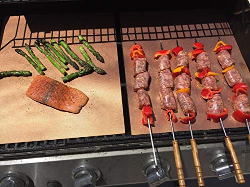 Copper Grill Mat Set of 5 - Non-Stick BBQ Mats for Outdoor Grilling - Easy to Clean - Fits Various Types of Grills - 15.75 x 13 Inch