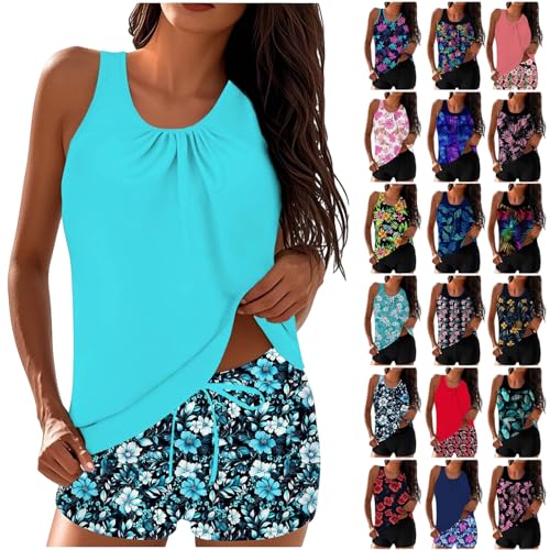 Womens Swimsuits Tankini Swimsuits for Women Two Piece Bathing Suits Summer Blouson Swim Tank Top...