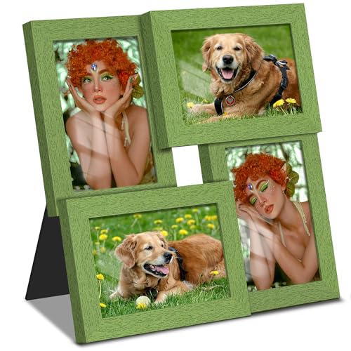 Image of DUENPY 4x6 Collage Frame Tempered Glass For 4 4x6 Photos Green | Premium Tempered Glass Provides Clear Vision, Ideal Decor to Arrange Your Warm Family Photos At Home