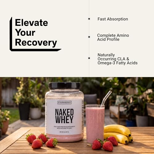 Image of NAKED Strawberry Whey Protein Powder, Only 3 Ingredients, 25g Grass Fed Whey Protein Powder, Aid Muscle Growth & Recovery - 24 Servings