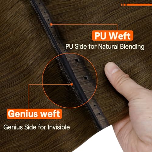 Image of Full Shine Butterfly Weft Hair Extensions Human Hair 16 Inch Medium Brown | 90G 5pcs Double Side Weft, Invisible PU Holes, Thin Hair Women, Daily Wear, Easy Wear & Remove, Seamless Blend
