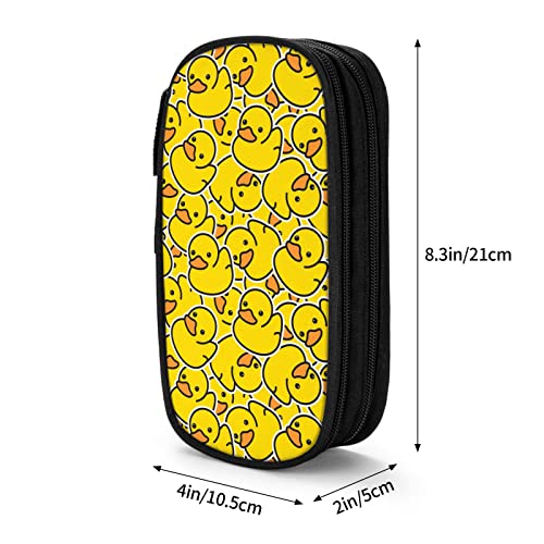Image of Perinsto Cute Rubber Ducky Pencil Case Big Capacity Multi Compartment Stationery Box Yellow Cartoon Ducks Pencil Pouch Holder Desk Organizer For School Office Home, Black