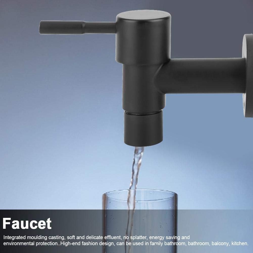 Fdit 2in Stainless Steel Black Single Cold Faucet Mop Pool Water Tap Washing Machine Faucet Tap Wall Mounted Balcony Tap(#1)